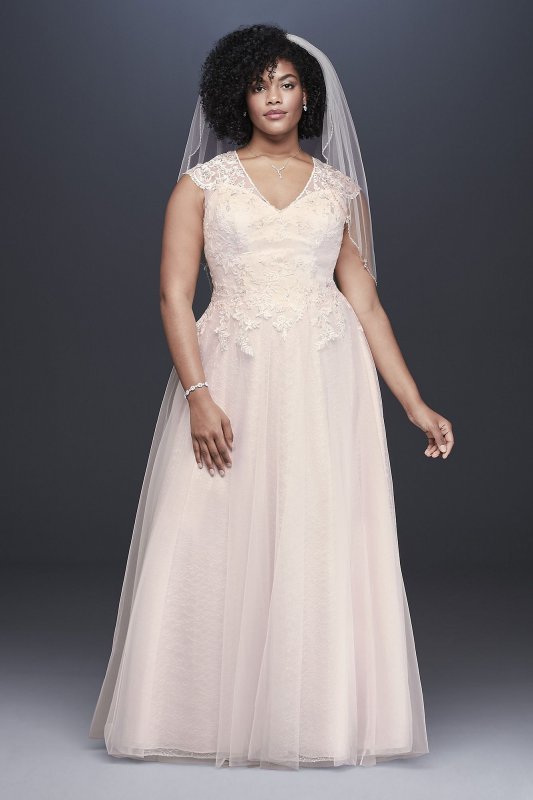 Tulle-Over-Lace Plus Size A-Line Wedding Dress David's Bridal Collection 9WG3859