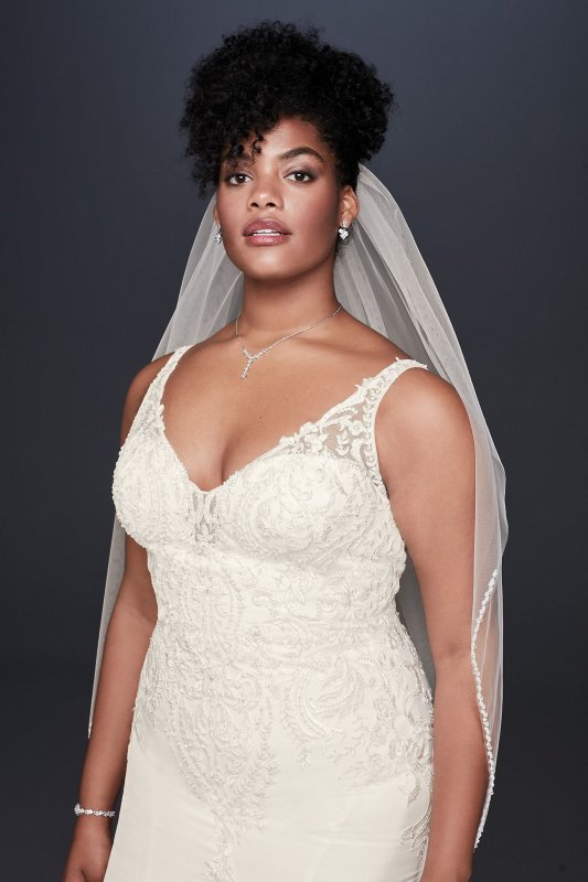 Crepe Embroidered Plus Size Mermaid Wedding Dress David's Bridal Collection 9WG3875