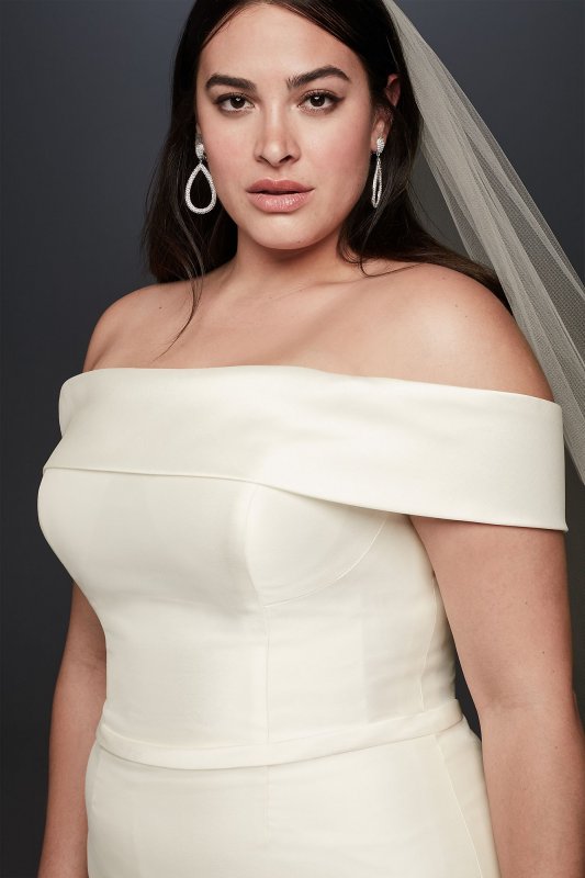 Off-the-Shoulder Mikado Plus Size Wedding Dress David's Bridal Collection 9WG3880