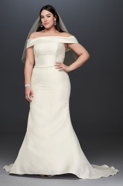 Off-the-Shoulder Mikado Plus Size Wedding Dress David's Bridal Collection 9WG3880