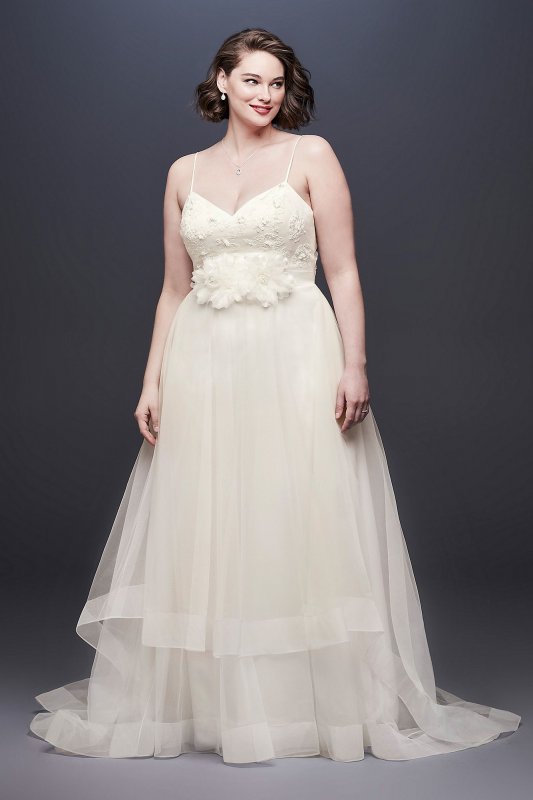 3D Floral Bodice Tulle Plus Size Wedding Dress Galina 9WG3890