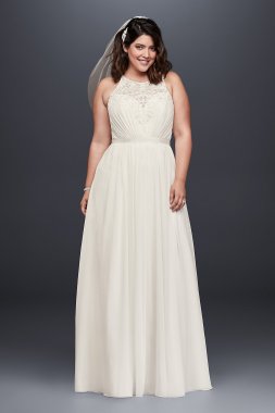 Beaded Chiffon Halter Plus Size Wedding Dress David's Bridal Collection 9WG3895