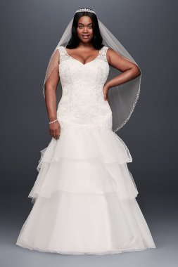 Lace and Tiered Tulle Plus Size Wedding Dress David's Bridal Collection 9WG3897