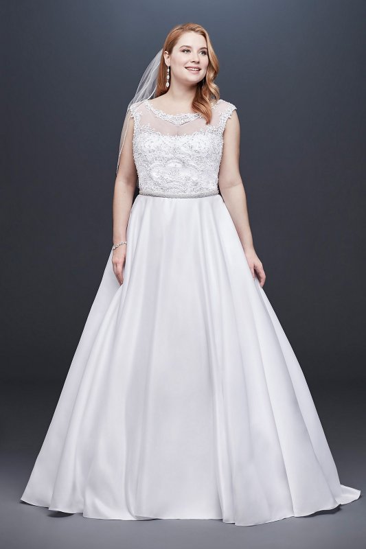 Satin Cap Sleeve Plus Size Ball Gown Wedding Dress David's Bridal Collection 9WG3900