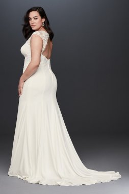 Cap Sleeve Crepe Plus Size Sheath Wedding Dress David's Bridal Collection 9WG3939