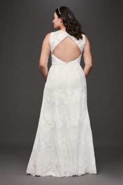 Soft Chiffon Wedding Dress with Beaded Lace Detail David's Bridal Collection V9743