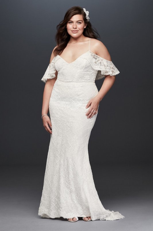 Ruffle Cold Shoulder Plus Size Wedding Dress Galina 9WG3954