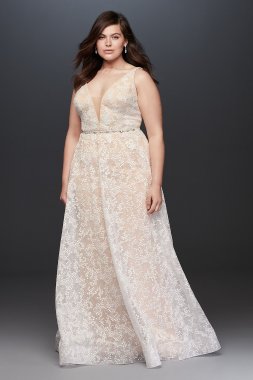 Strappy V-Neck Lace Plus Size Sheath Wedding Dress Galina 9WG3959