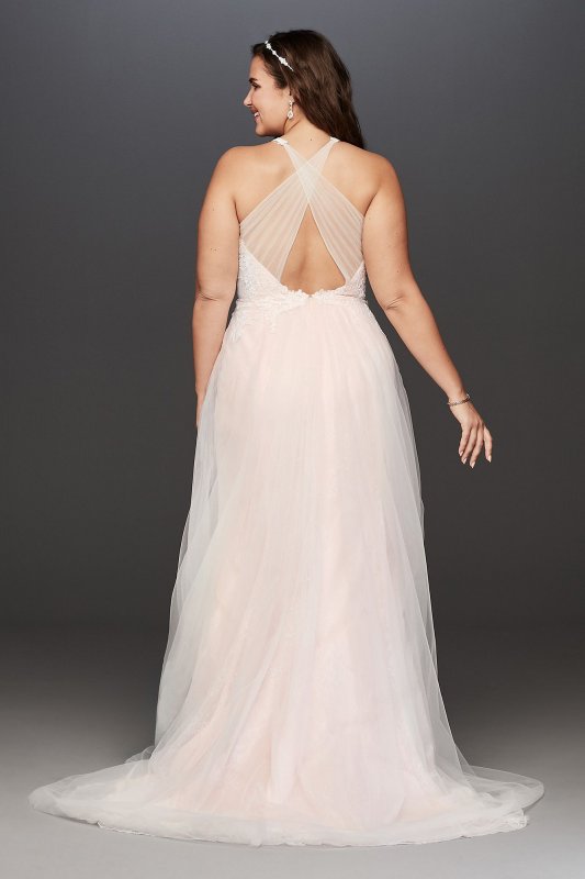 Lace and Tulle Cross-Back Plus Size Wedding Dress David's Bridal Collection 9WG3963