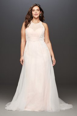 Lace and Tulle Cross-Back Plus Size Wedding Dress David's Bridal Collection 9WG3963