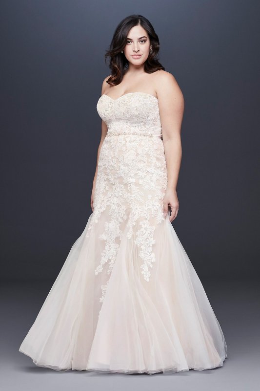 Beaded Floral Lace Mermaid Plus Size Wedding Dress David's Bridal Collection 9WG3964