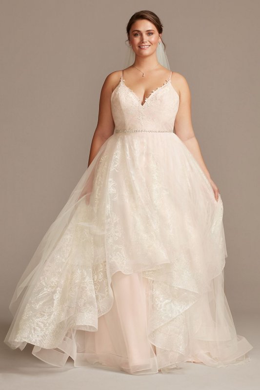 Floral and Tulle Layered Plus Size Wedding Dress David's Bridal Collection 9WG3975