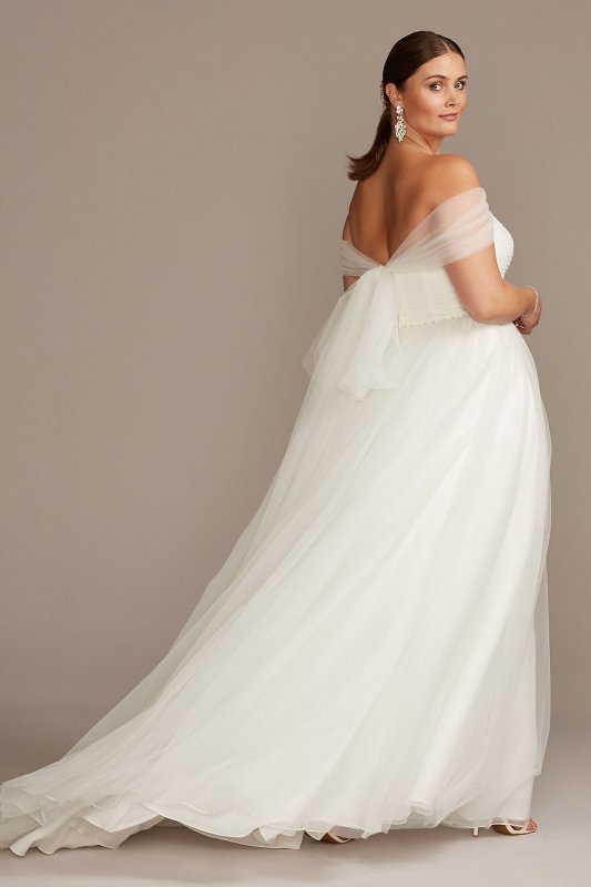 Off Shoulder Pleated Tulle Plus Size Wedding Dress David's Bridal Collection 9WG3976