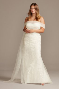 Tulle Floral Off-Shoulder Plus Size Wedding Dress David's Bridal Collection 9WG3978