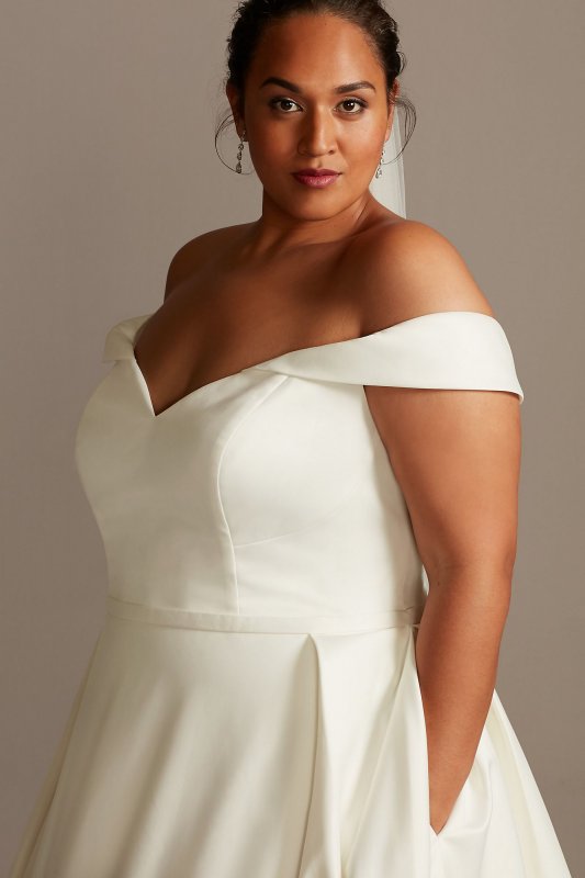 Off Shoulder Satin Gown Plus Size Wedding Dress David's Bridal Collection 9WG3979