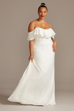 Pearl Trimmed Off-Shoulder Plus Size Wedding Dress David's Bridal Collection 9WG3984