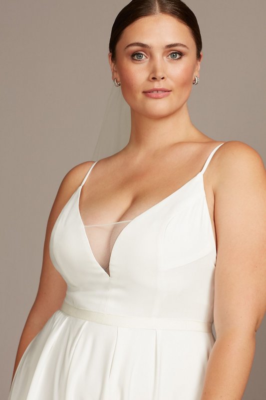 Illusion Deep-V Spaghetti Plus Size Wedding Dress David's Bridal Collection 9WG3985