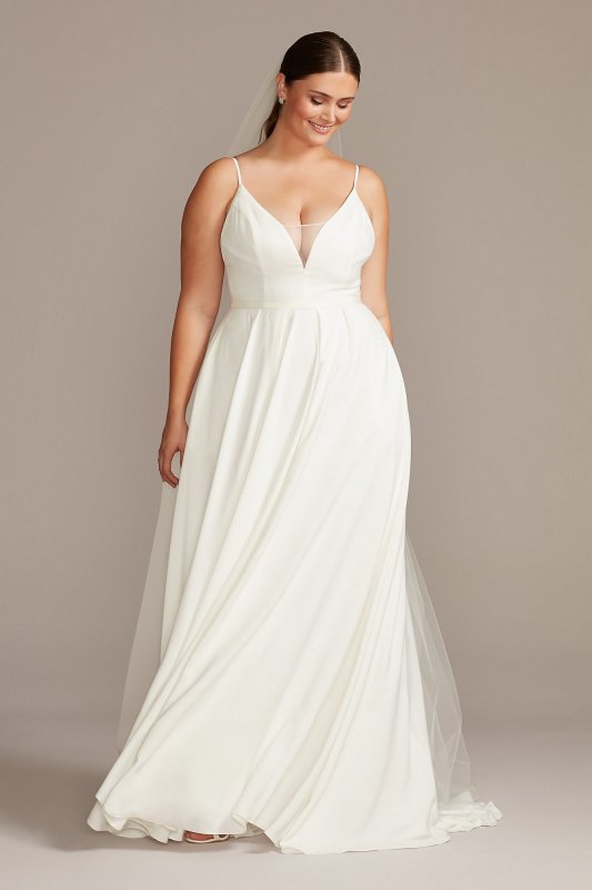 Illusion Deep-V Spaghetti Plus Size Wedding Dress David's Bridal Collection 9WG3985