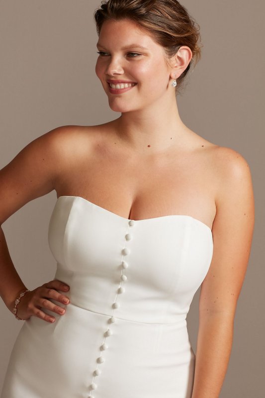 Button Front Strapless Plus Size Wedding Dress David's Bridal Collection 9WG3992