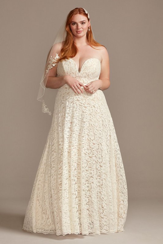 Sweetheart Plunge Lace Plus Size Wedding Dress David's Bridal Collection 9WG3993