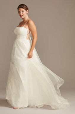 Spaghetti Pleated Tulle Plus Size Wedding Dress David's Bridal Collection 9WG3994