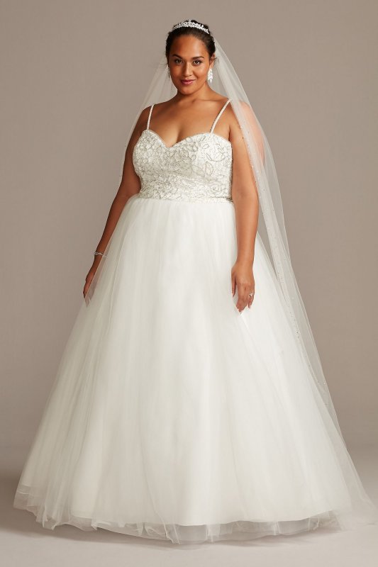 Crystal Floral Bodice Plus Size Wedding Dress David's Bridal Collection 9WG3996