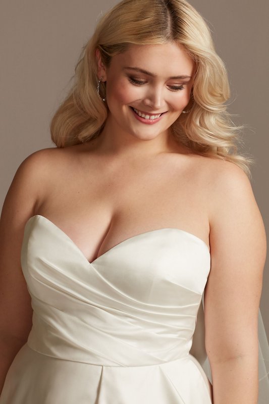 Satin Asymmetric Tulle Hem Plus Size Wedding Dress David's Bridal 9WG4006