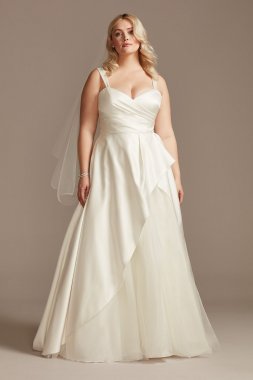 Satin Asymmetric Tulle Hem Plus Size Wedding Dress David's Bridal 9WG4006