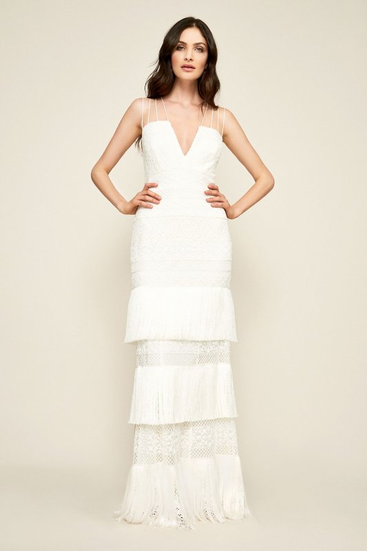 Giovanni Fringed Wedding Dress Tadashi Shoji AWZ17393LBR