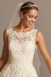 Beaded Lace Wedding Dress with Pleated Skirt Oleg Cassini CWG780