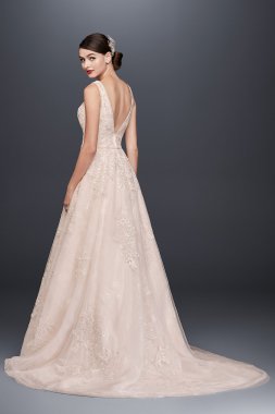 Appliqued Tulle-Over-Lace A-Line Wedding Dress Oleg Cassini CWG792