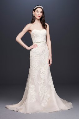 Pearl-Detailed Lace Mermaid Wedding Dress Oleg Cassini CWG815