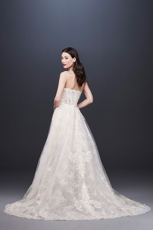 Lace Sheath Wedding Dress with Removable Overskirt Oleg Cassini CWG816