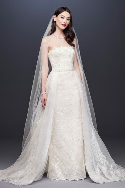 Lace Sheath Wedding Dress with Removable Overskirt Oleg Cassini CWG816