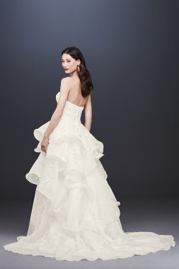 Floral Applique Wedding Dress with Tiered Skirt Oleg Cassini CWG822