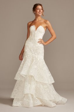 Notch-Neck Lace Corset Mermaid Wedding Dress Oleg Cassini CWG846