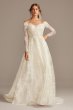 Shimmer Lace Long Sleeve Applique Wedding Dress Oleg Cassini CWG853