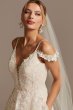 Beaded Applique Wedding Dress with Swag Sleeves Oleg Cassini CWG875