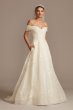 Cuff Off the Shoulder Lace 3D Floral Wedding Dress Oleg Cassini CWG877