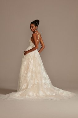 Pleated Lace Wedding Dress with Caged Tulle Skirt Melissa Sweet MS251229