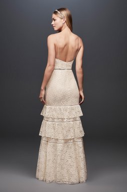 Tiered Lace Sheath Gown with Openwork Insets DB Studio DS870026