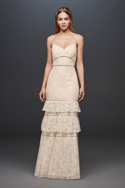 Tiered Lace Sheath Gown with Openwork Insets DB Studio DS870026