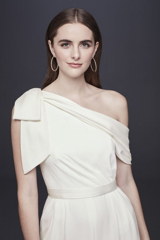 One-Shoulder Crepe Wedding Jumpsuit with Bow DB Studio DS870059