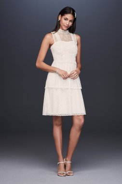 Tiered Lace Short Dress with Illusion High Neck DB Studio DS870109