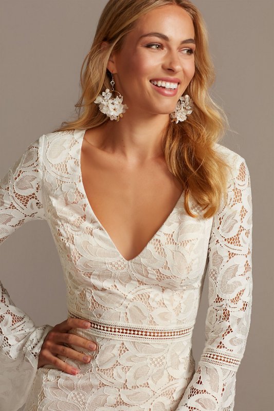 V-Neck Short Lace Dress with Illusion Bell Sleeves DB Studio DS870165