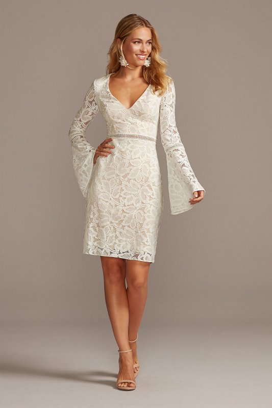 V-Neck Short Lace Dress with Illusion Bell Sleeves DB Studio DS870165