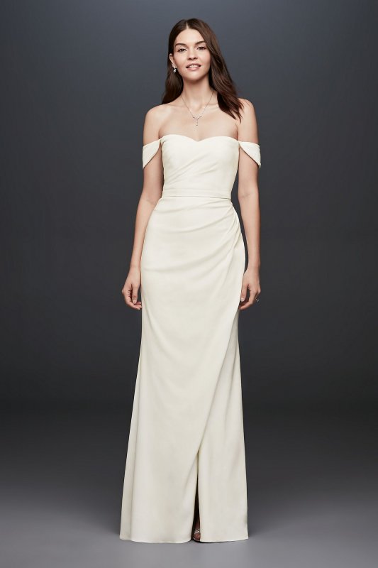 Draped Off-The-Shoulder Crepe Sheath Gown DB Studio INT19673