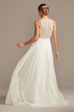 Tulle-Over-Lace V-Neck A-Line Wedding Dress David's Bridal Collection WG3859