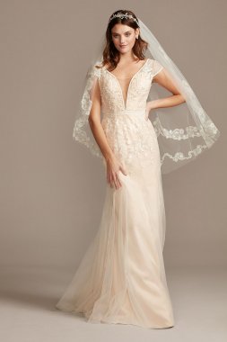 Floral Applique Tulle Cap Sleeve Wedding Dress Melissa Sweet MS251218