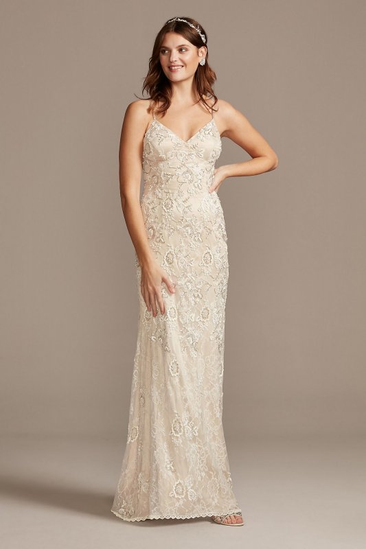 Spaghetti Strap Sequin Applique Lace Wedding Dress Melissa Sweet MS251221